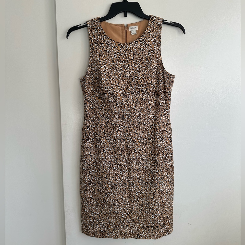 J. Crew Tan and White Patterned Midi Dress